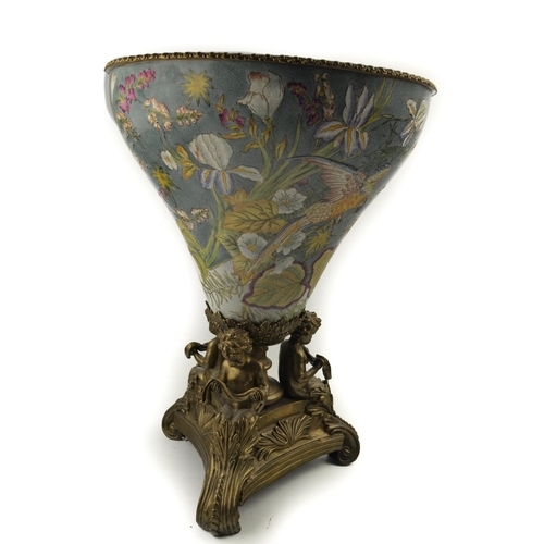 233 - Maitland- Smith closonier style table centre piece with all over tropical and bird design, raised on... 