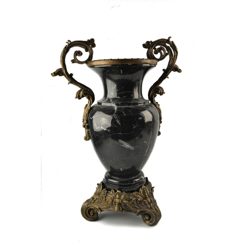 234 - Maitland-Smith Black marble vase with brass mounted twin handles and base of scrolling leaf form, 57... 