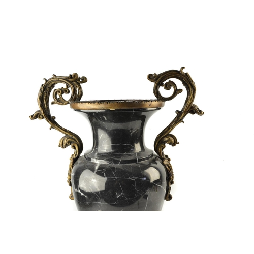 234 - Maitland-Smith Black marble vase with brass mounted twin handles and base of scrolling leaf form, 57... 