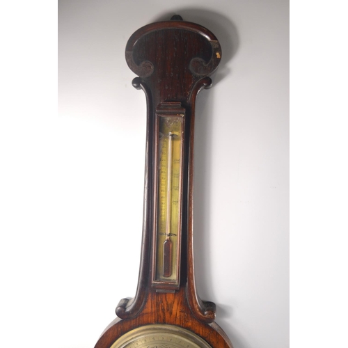 238B - Victorian aneroid barometer with thermometer. 93cm tall 27cm wide at widest point.