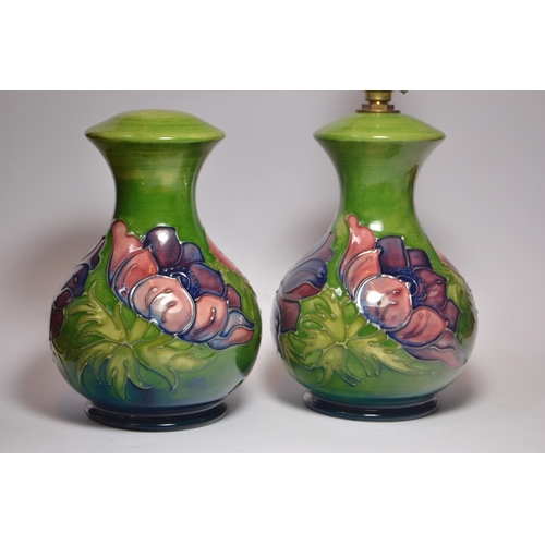 24 - Pair MOORCROFT pottery baluster table lamps in Anemone floral design, [17cm high] 1 missing its fitt... 