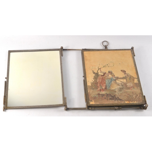 246 - Tri-fold Victorian silk panel mirror with extending sides