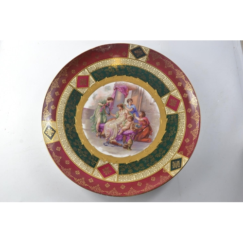 294 - Pair of Royal Vienna  scene handpainted  chargers. 32.5cm wide (crack repair on one plate)