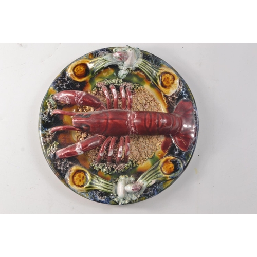 295 - MAJOLICA PALISSY lobster wall plate. 20cm wide