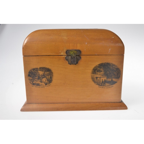 33 - 19th century Mauchline Ware tea caddy in rectangular form, with lidded interior showing scenes of Gi... 