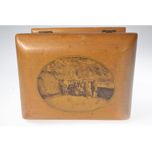 33 - 19th century Mauchline Ware tea caddy in rectangular form, with lidded interior showing scenes of Gi... 