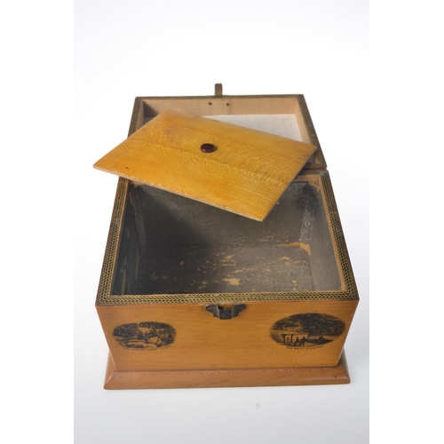 33 - 19th century Mauchline Ware tea caddy in rectangular form, with lidded interior showing scenes of Gi... 