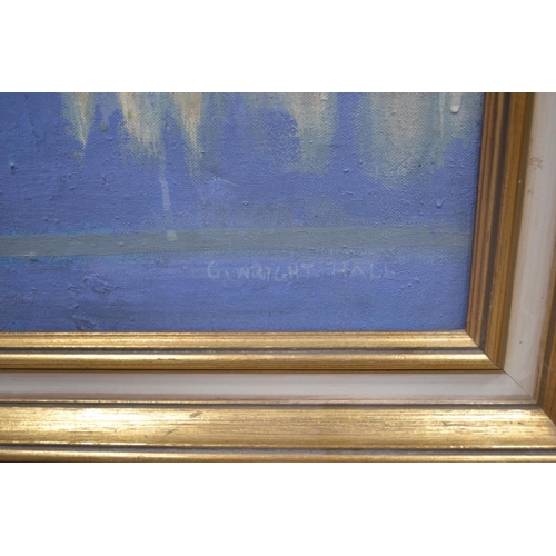 330 - GEORGE WRIGHT HALL oil on board of a Arabic man with fishtank 1m wide 95cm high in gold frame