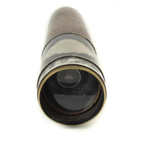 37 - 19th century black painted library telescope by Callaghan of New Bond Street, London. in fitted leat... 