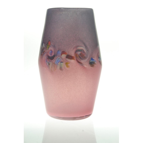 47 - MONART glass vase with speckeled pink base and multi-coloured swirl [H:20cm approx] good condition n... 