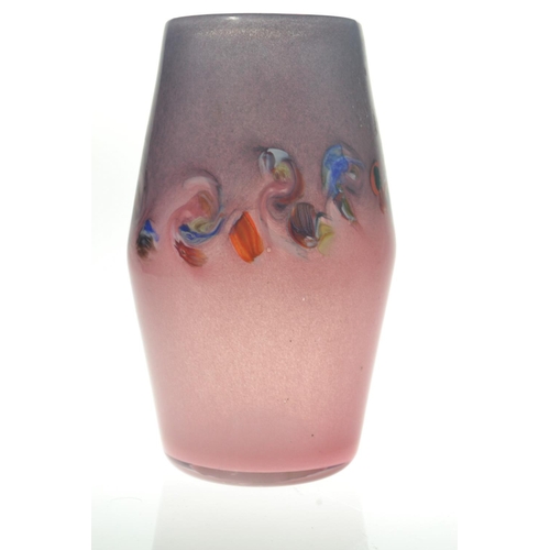 47 - MONART glass vase with speckeled pink base and multi-coloured swirl [H:20cm approx] good condition n... 