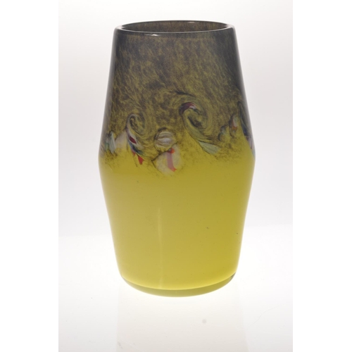 48 - MONART glass vase with yellow speckled base and multi-coloured swirls. [H:20cm approx] good conditio... 