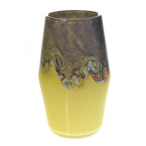 48 - MONART glass vase with yellow speckled base and multi-coloured swirls. [H:20cm approx] good conditio... 