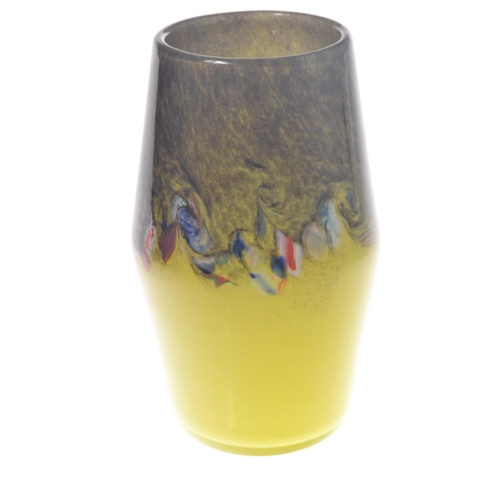 48 - MONART glass vase with yellow speckled base and multi-coloured swirls. [H:20cm approx] good conditio... 