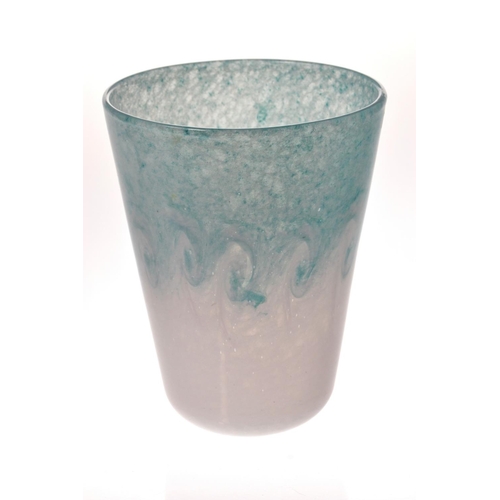 50 - VASART glass vase with torquoise swirlling design. etched 'Vasart' to base [H:20cm approx]