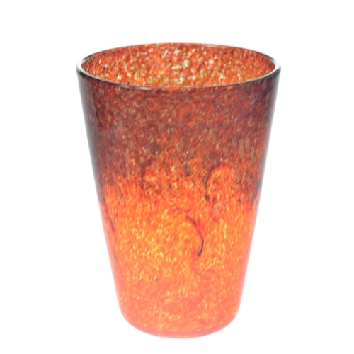 51 - MONART glass vase with red flecked and swirl design [H:20cm approx]