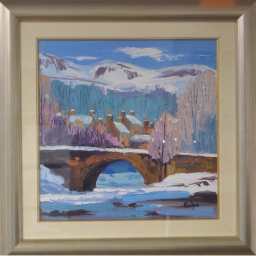 54C - LYN RODGIE ORIGINAL 'Dochart Falls' KILLIN oil on canvas 39cm x 39cm in a modern wooden silvered fra... 