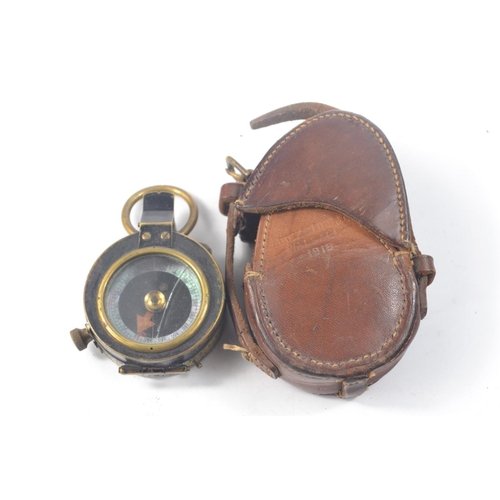 55 - BRAHAM & LATHAM LTD circa WWI brass compass in 1918 JABEZ CLIFF & CO leather case (in need of attent... 