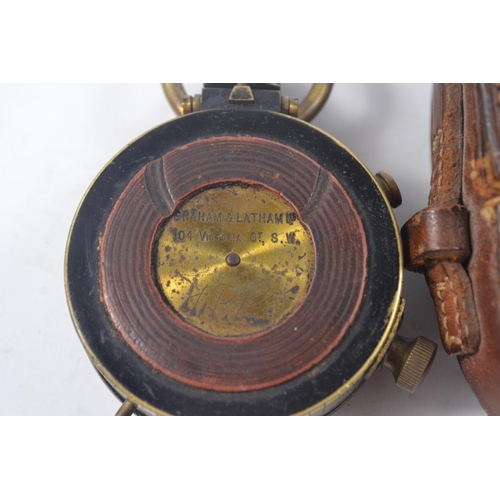 55 - BRAHAM & LATHAM LTD circa WWI brass compass in 1918 JABEZ CLIFF & CO leather case (in need of attent... 