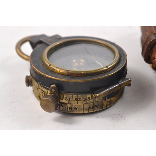 55 - BRAHAM & LATHAM LTD circa WWI brass compass in 1918 JABEZ CLIFF & CO leather case (in need of attent... 