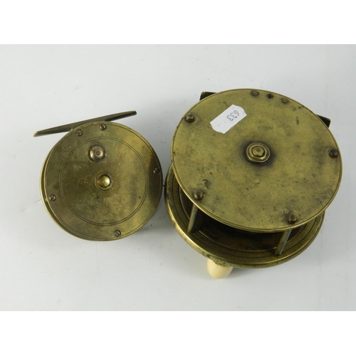 56 - Victorian brass salmon reel approx 4.25