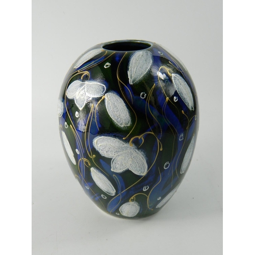 71 - Anita Harris Pottery bulbous vase having hand printed snowdrop design, approx 15 cm high. No noticea... 