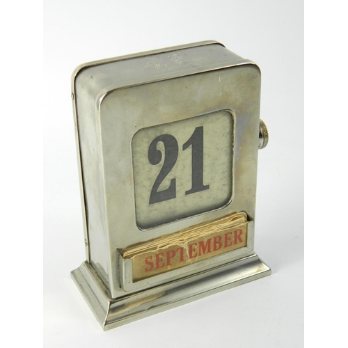 76 - Vintage crome calendar, with side date adjustment handle and month holders with some original month ... 