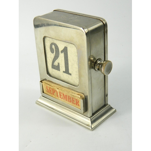 76 - Vintage crome calendar, with side date adjustment handle and month holders with some original month ... 