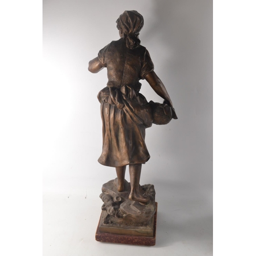 85 - Pair of 19th century spelter figures by Rousseau 'Pecheur au filet' and 'Pecheus au filet' (fisherme... 