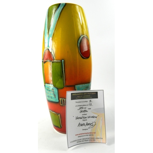 87 - ANNITA HARRIS pottery vase having stylised handpainted 'Venetian Window' limited edition (3/10) skit... 