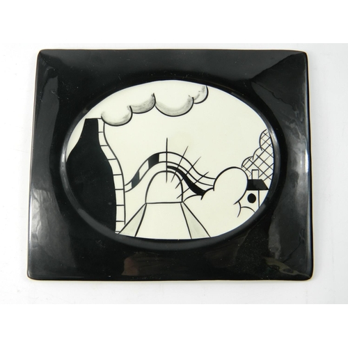 99 - LORNA BAILEY pottery wall plaque of rectangular form depicting an abstract 'Cauldron Lock' design