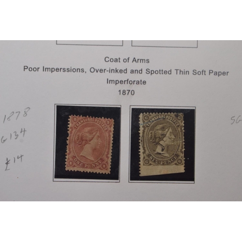 171G - COLLECTION OF TRANSVAAL stamps 4 pages of to include coat of arms fine impressions, thin paper imper... 