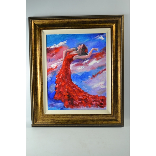 332 - Justine Marjory Banks, 'Flamenco Dancers', set of three, oil on canvas. (50 x 40cm  approx) (3)