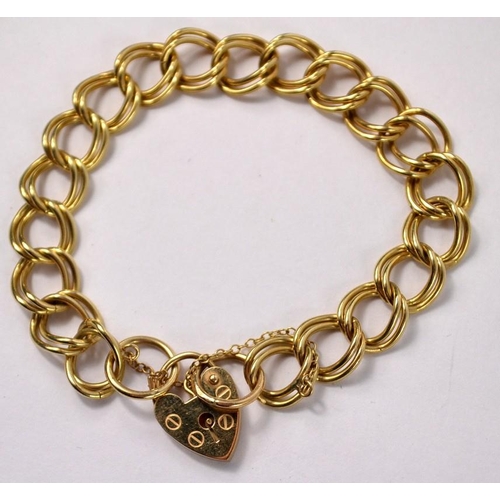 2 - 375 hallmarked double open link bracelet with lock, 18.4g