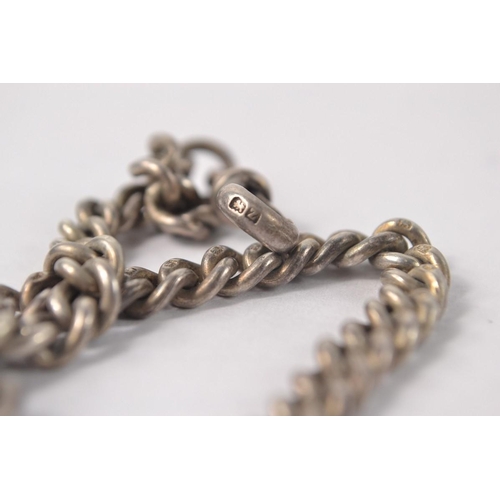 20 - Silver Hallmarked fob chain L: 35cm approx with T bar and Birmingham fob medallion 44g gross weight