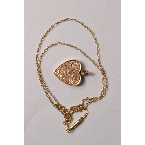 19 - 2 gold chains, 2 9ct, 1 18ct bracelet 12g weight), 1 9ct heart pendent shaped with a 9ct chain, also... 