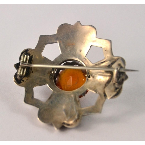 43 - A vintage CAIRNGORM brooch with a silver size Q designer ladies ring with an abalone style stone