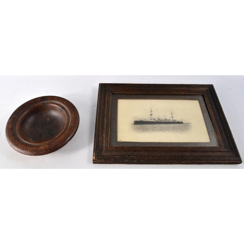 120 - RARE A small dish from teak of HMS IRON DUKE, Admiral Jellicoe's flag ship JUTLAND 1916 with brass s... 