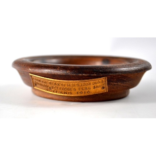 120 - RARE A small dish from teak of HMS IRON DUKE, Admiral Jellicoe's flag ship JUTLAND 1916 with brass s... 