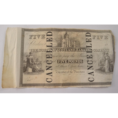 107 - VERY RARE Vintage THE NORTH OF SCOTLAND BANK £5 'CANCELLED' specimen notes, 7 individual notes in fa... 