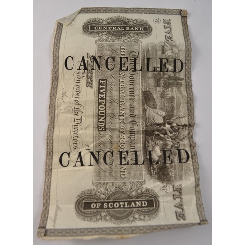 109 - VERY RARE VINTAGE THE CENTRAL BANK OF SCOTLAND FIVE POUND NOTES 'CANCELLED' specimen notes  from a f... 