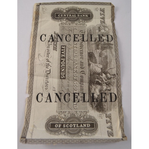 109 - VERY RARE VINTAGE THE CENTRAL BANK OF SCOTLAND FIVE POUND NOTES 'CANCELLED' specimen notes  from a f... 