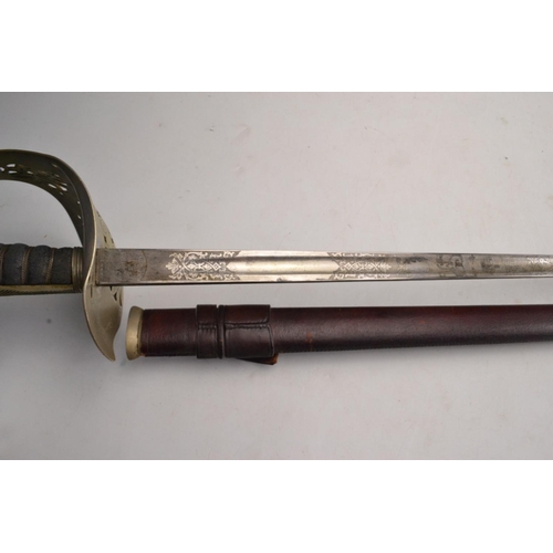 125 - Original Officers cavalry cutlass sword highly decorated and inscribed with R McQueen Newcastle Upon... 