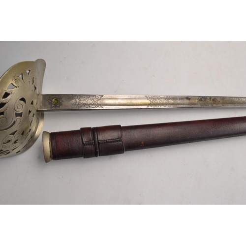 125 - Original Officers cavalry cutlass sword highly decorated and inscribed with R McQueen Newcastle Upon... 