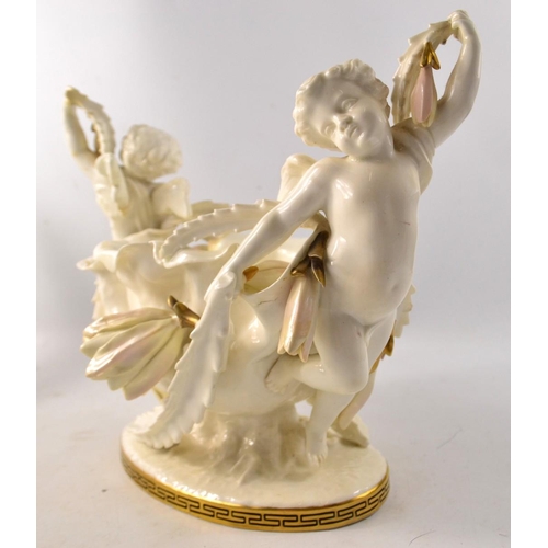 154 - A pair of AMAZING Austrian twin romantic cherub porcelaine jardiniere bowls. VERY DECORATIVE!