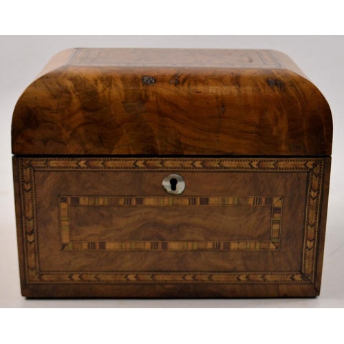 170 - Late c18th century Light walnut inlaid tea caddy with mother of pearl key hole surround