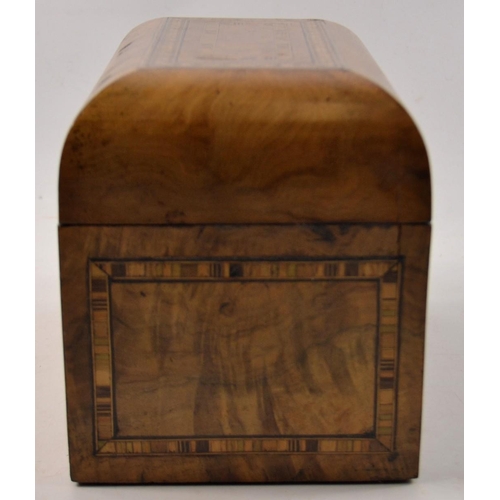 170 - Late c18th century Light walnut inlaid tea caddy with mother of pearl key hole surround