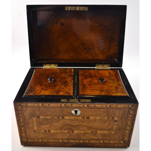 170 - Late c18th century Light walnut inlaid tea caddy with mother of pearl key hole surround