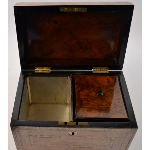 170 - Late c18th century Light walnut inlaid tea caddy with mother of pearl key hole surround