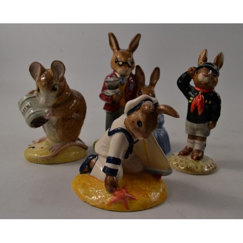 187E - Selection of 4 Royal Doulton Bunnykins. To include 'Father, Method & Victoria Bunnykins' DB68, 'Huni... 